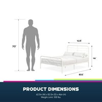 Metalni krevet za krevet s uzglavljem i postoljem, okvir veličine okvira za krevet, bijeli