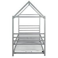okvir kreveta na platformi - dvostruki metalni krevet na platformi u obliku kućice s ladicom-Srebrna