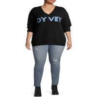 Heart N 'Crush Women's Plus Size' Oy Vey 'Grafički pulover s V-izrezom džemper