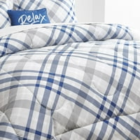 Set posteljine od donjeg rublja: poplun, Set plahti, prekrivač i jastuk za bacanje u plavom kariranom prugastom