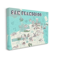 Stupell Industries San Francisco Kalifornijska karta City Map Tourist Destinations Dizajn Ziwei Li, 16 20