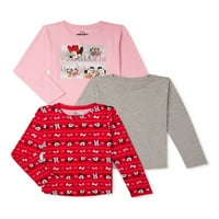 Grafičke i čvrste majice Minnie Mouse Girls s dugim rukavima, 3-paketom, veličinama 4- & plus