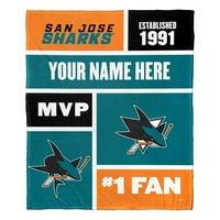 San Jose Sharks NHL Colorblock Personalizirani svileni dodir, deka za bacanje, 50 60