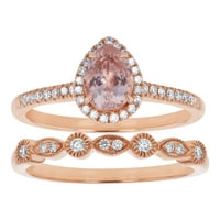 14k Vintage zaručnički prsten od ružičastog zlata s morganitom u obliku kruške i dijamantom od A-karata s zaručničkim