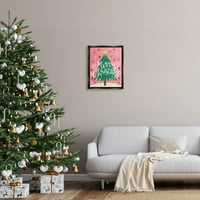 Sretan božićni ružičasti zvjezdani uzorak odmor grafička umjetnost Jet crni uokvireni umjetnički print zidna umjetnost