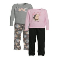 Pidžama Set za djevojčice s dugim rukavima gornji dio i hlače 4 komada veličine 4-14