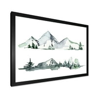 DesignArt 'Drveće sa zimskim tamnoplavim planinskim pejzažom II' Moderni uokvireni umjetnički tisak