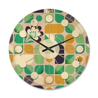 Dizajnerski moderni drveni zidni sat iz sredine stoljeća lišće i cvijeće s geometrijskim uzorkom
