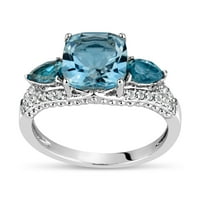 Prsten s nebeskoplavim topazom, švicarskim plavim topazom i bijelim topazom od čistog srebra presvučenog rodijem