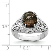 Dijamantni prsten od dimljenog kvarca od čistog srebra s Rodijumskom završnom obradom.