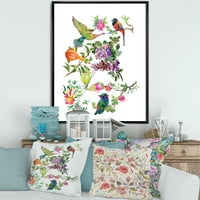 DesignArt 'Šarene ptice i tropsko cvijeće II' Tradicionalno uokvireno platno zidne umjetničke print