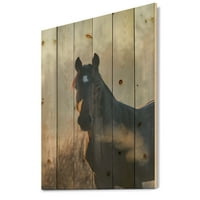 Designart 'Izbliza portret konja na jesenskom jutarnjem tisku na prirodno borovo drvo