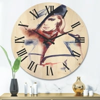 Dizajnerski crtež Modni portret žene u šeširu moderni drveni zidni sat
