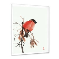 DesignArt 'Red Bullfinch ptica koja sjedi na grani' tradicionalni uokvireni umjetnički tisak