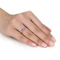 Miabella Ženska karat T.G.W. Ametist i Diamond Accent 10kt bijelo zlato 3-kamena zaobilazni prsten