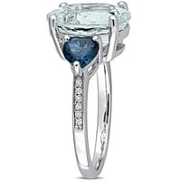 Ženski prsten od 5k leda akvamarin, londonski plavi topaz i dijamant od srebra od 3 kamena
