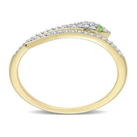 0. 10-karatni zmijski prsten od žutog zlata s Tsavoritom i dijamantom od NDK u karatima